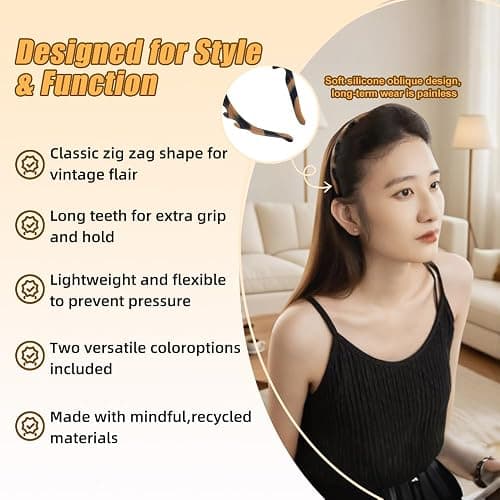 Fodeuxp Silicone U Shape Fashion Tooth Hair Comb Headband, 2025 New Zig Zag High Cranium Head Bands for Women's Hair Non Slip, Reversible Korean Headbands with Teeth (Amber, 1 Count (Pack of 1)) thumbnail 3