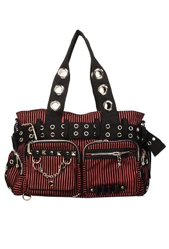 Lost Queen Striped Punk Rock Steampunk Purse with Handcuff Skull Charm - Image 1