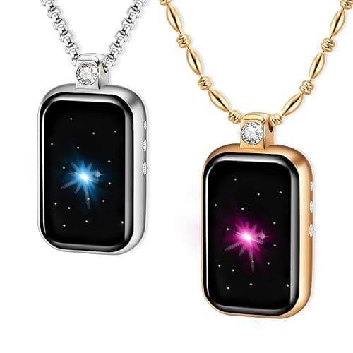 Long Distance Touch Necklaces, Send SOS SMS, Remote Smart Connection Vibration & Light Up Necklace for Relationship Couples Girlfriend Boyfriend Family Passing on Love & Miss Gifts Jewelry Silver Gold
