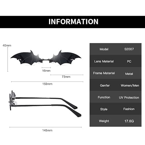 UTTPLL Rimless Fashion Sunglasses Women Men Party Goth Bat Novelty Frameless Glasses Trendy Flame Eyewear UV400 Protection thumbnail 7