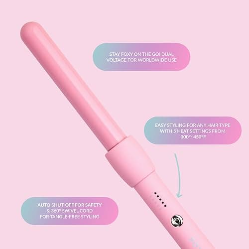 FoxyBae Bounce Bae Ceramic Hair Curling Iron 1" | Hair Curler for Silky, Smooth & Frizz-Free Hair | Temp Controls | Dual Voltage Curling Wand for Long & Short Hair | 360° Swivel Cord [Party-Pink] thumbnail 2