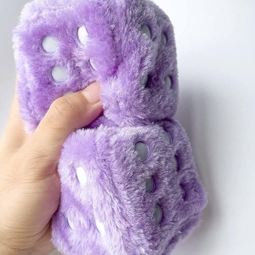 Fuzzy Plush Dice for Car Mirror, Pair of Retro 3” Pink Dice with White Dots for Car Interior Hanging Ornament Decoration thumbnail 5