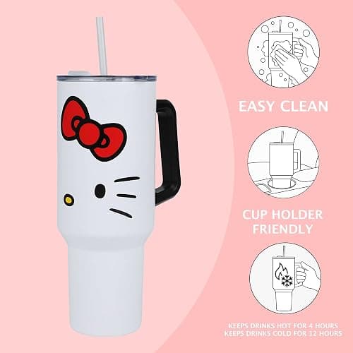 Bioworld Hello Kitty 40 Oz. Stainless Steel Tumbler With Leak-Proof Lid thumbnail 5