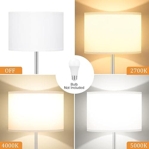 Ambimall 60'' Modern Floor Lamp with Shade, Tall Lamps for Living Room, Bedroom, Office, Dining Room, White Shade with Silver Pole(Without Bulb) thumbnail 5