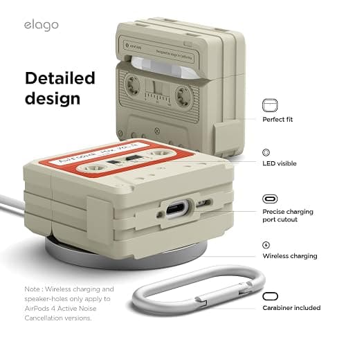 elago Cassette Tape Case Compatible with AirPods 4 Case - Carabiner Included, Supports Wireless Charging, Shock Resistant, Full Protection, Headphone Accessories, for Men, for Women thumbnail 6