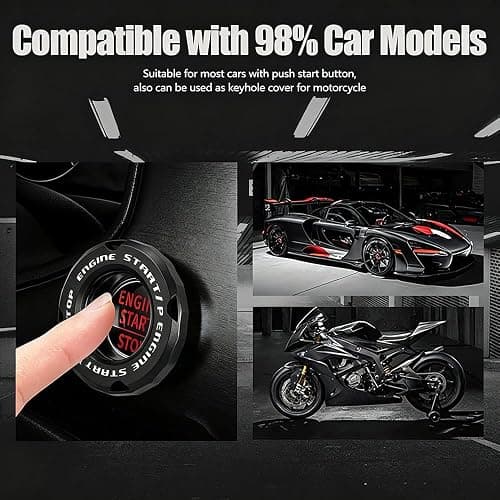 Tybasthe Rotary Push Start Button Cover, Cross Car Accessories Engine Start Stop Button Cover, Car Stickers Interior Decor, Motorcycle Ignition Key Switch Cover, Black thumbnail 4