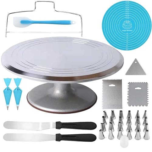 Jninexiu 12 Inch Aluminium Alloy Revolving Cake Stand, Rotating Cake Turntable for Cake, Cupcake Decorating Supplies (35Pcs) - Image 1