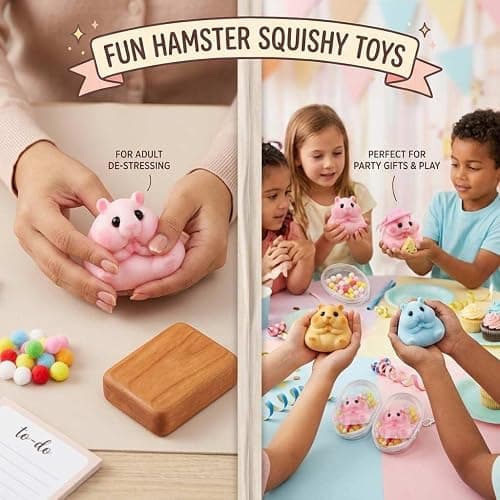Squishy Hamster Squeeze Toys, Cute Squishy Hamster Fidget Toy, Soft Silicone Animal Squishies, Sensory Anxiety Plushie, Stress Relief Squishies for Adults Kids（Yellow） thumbnail 7