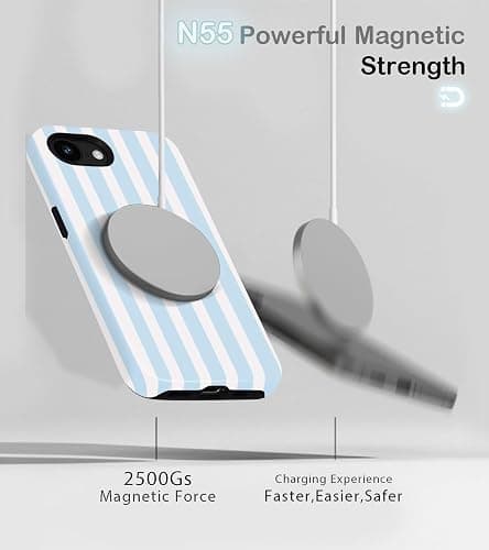Amzfield Compatible with iPhone 16e/17e Case Compatible with Magsafe Striped Aesthetic Magnetic Women Girls Chic Girly Dual Layer Hybrid Protection Case for iPhone 16e for iPhone 17e, Blue thumbnail 3
