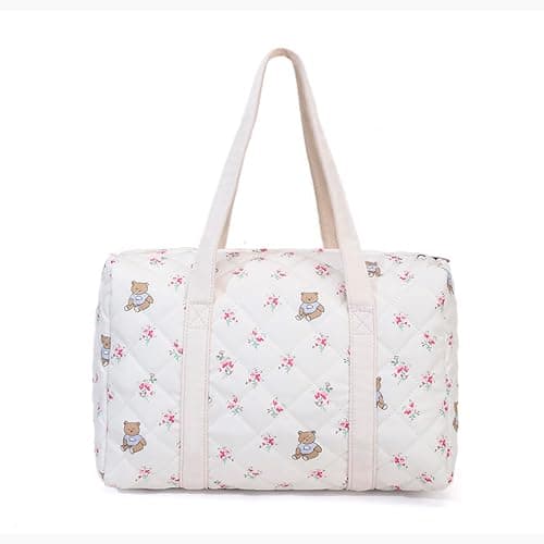 Coquette Bag with Bow Pearl Charm Floral Quilted Duffle Bag for Women Girls Small Puffer Shoulder Purse Cute Bunny Handbag for Travel, Work, School thumbnail 3
