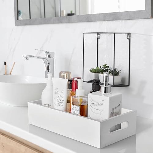 ALELION White Bathroom Basket - Wooden Toilet Tank Paper Basket with Handle for Organizing - Back of Toilet Storage Organizer for Bathroom Tank Topper Counter - White Bathroom Decor Box thumbnail 7