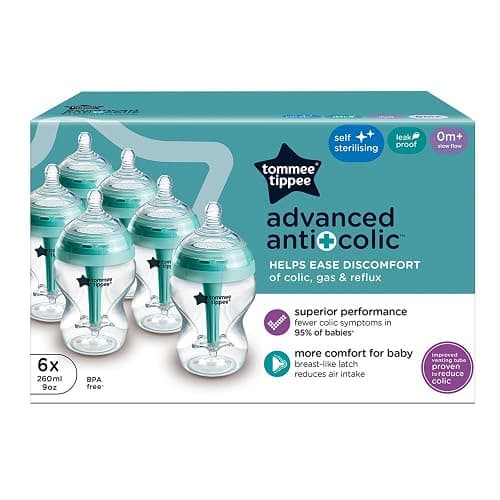 Tommee Tippee Advanced Anti-Colic Baby Bottles for 0m+, Pack of 6 260ml Baby Bottles, with Slow Flow Breast-Like Teat for a Natural Latch, Self-Sterilising and BPA Free, Baby Feeding Essentials thumbnail 3