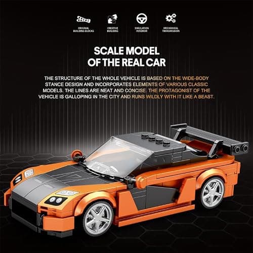 Reobrix 804 Mazda RX-7 Building Blocks Set, 1:24 Scale Model Car Kit for Display and Collectible, Fast & Furious Race Car Building Toy for Teens and Adults, 367 Pieces thumbnail 4