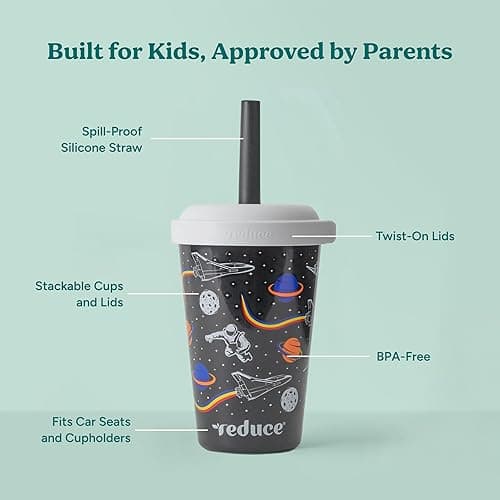 REDUCE GoGo's Kids Portable Tumbler Cups with Lids and Spill-Proof Straws - 10 Pack of Stackable 12 oz Tumblers with Twist-On Lids - Easy Storage, Dishwasher Safe - Club House thumbnail 4