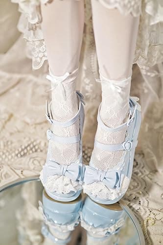 BEROBELLO Sweet Lolita Platform Shoes Kawaii Mary Janes with Bow Lace Trim | All-day Comfort, Wider Fit, Well-made, Padded Heel Collar, 2" Platform, Glossy Patent Leather, Perfect for Parties & Cosplay thumbnail 2