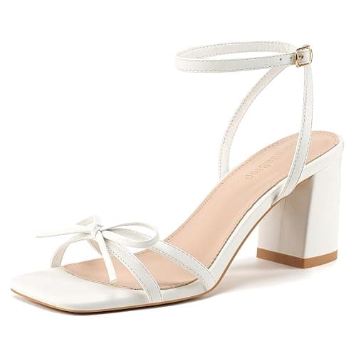 DorettaStep Bow Strappy Heels for Women Square Open Toe Mid Chunky Block Heeled Sandals - Image 1
