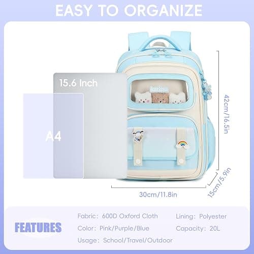Tanou Girls Backpack Ergonomic School Bag Girl Children's Backpacks Cute Rucksack Kids for Primary Junior School, 20 Liters thumbnail 4