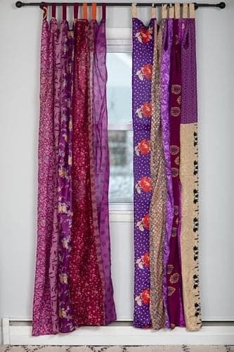 YILLE Sari Colorful Curtains Light-Filtering – Boho Curtains, Bed Canopy Panel, Tapestry or Window Treatment Beige Color (84 X 43 Inches) (Purple) thumbnail 3