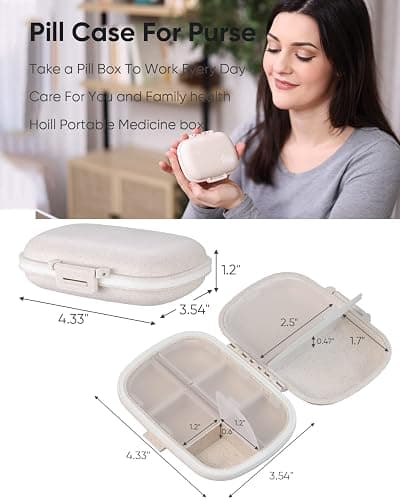 Holii Travel Pill Organizer, 8 Compartments Portable Pill Case, Daily Pill Box to Hold Vitamins, Small Pill Container for Pocket Purse Medicine Organizer（Khaki） thumbnail 3