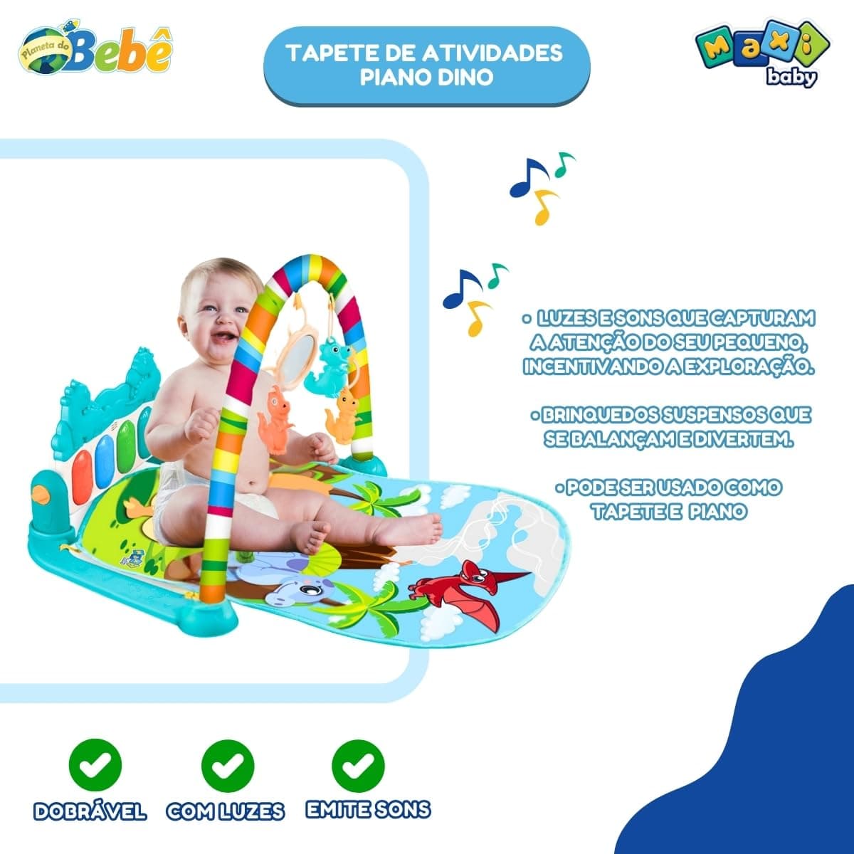 Maxi Baby Tapete de Atividades Para Bebê Piano Funny Dino thumbnail 4