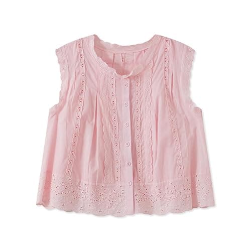 Women Boho Lace Trim Tank top Sleeveless Button Down Front Tie Lace Babydoll Tops Flowy Crop Top Beach Vacation Tops thumbnail 6