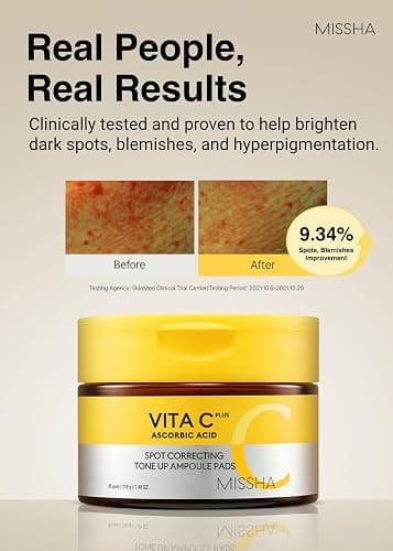 MISSHA Vita C Tone Up Ampoule Toner Pads 80 Count Exfoliating | Pre-soaked sheets with enzyme care support smoother texture, moisture, elasticity, and quick daily masking or wiping. thumbnail 4
