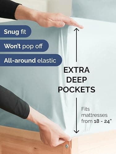 Extra Deep King Sheet Set - 6 Piece Breathable & Cooling Sheets - Hotel Luxury Bed Sheets Set - Easy & Secure Fit - Soft, Wrinkle Free & Comfy Sheets Set - Ice Blue Sheet Set with Extra Deep Pockets thumbnail 3