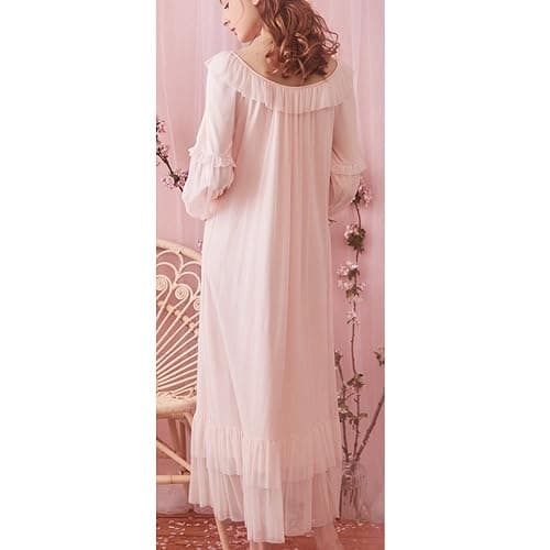 SINGINGQWEEN Women's Vintage Victorian Nightgown Long Sleeve Sheer Sleepwear Pajamas Nightwear Lounge Dress thumbnail 4