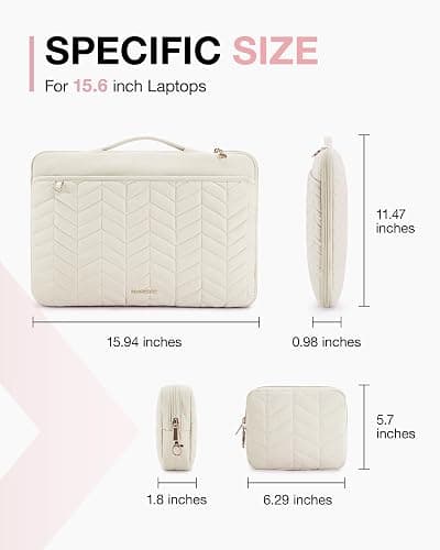 BAGSMART 15-15.6 Inch Laptop Case Sleeve for Women, Puffy Shockproof Laptop Bag with Accessories Pouch and Handle, Lightweight Computer Case Compatible with Dell, HP, MacBook Air/Pro, Natural Cream thumbnail 7