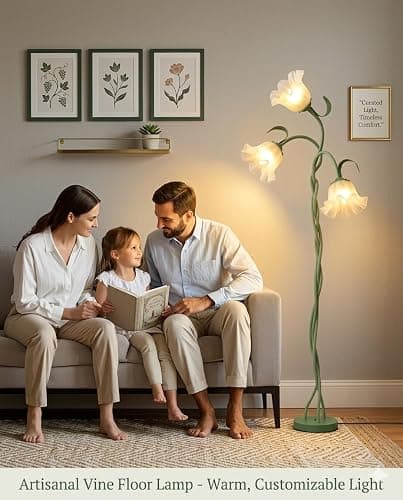 Vintage 3 Head Flower Floor Lamp, LED Standing Lamp for Living Room with E26 Bulb 3 Color Modes Flexible Gooseneck Tall Lamp for Home Bedroom,Corner,Reading | Flexible Gooseneck, Bulb Included, 3 Color Temperatures Vintage Reading Lamp for Bedroom, Corner, Home (Green) thumbnail 6