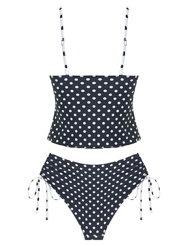 ZAFUL Tankini Swimsuits for Women Smocked Ruffles Tie Front Bowknot Textured High Cut Tanga Tankini Set thumbnail 3