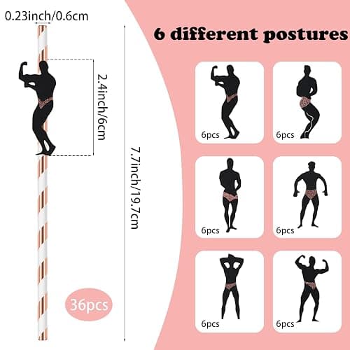 36 Pcs Bachelorette Straws, Funny Male Dancer Drinking Straws for Bachelorette Party, Bridal Shower Party, Party Favors Decorations Supplies thumbnail 3