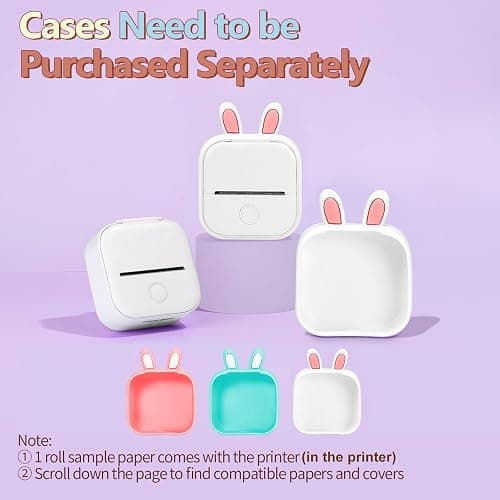 Mini Printer - T02 Bluetooth Inkless Instant Photo Printer, Small Thermal Pocket Sticker Printer, Portable Mobile Phone Picture Printer, for Students, Gift, Receipts, White (Bunny Case Not Included) - White - 1 Printer + 1 Roll Paper thumbnail 2