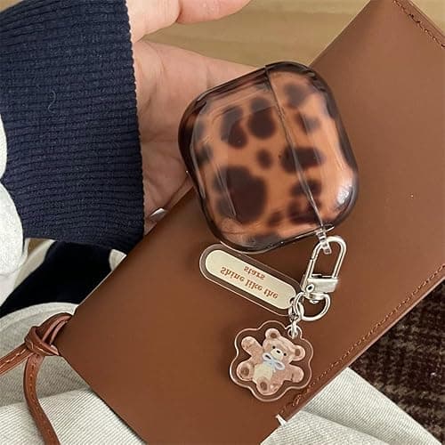 inewateri Compatible for AirPods 4 Case Soft TPU with Cleaner Kit Cute Cheetah Brown Leopard Cool Amber Tortoise Aesthetics Design Shockproof Keychain Cover for Airpods 4-Brown thumbnail 4