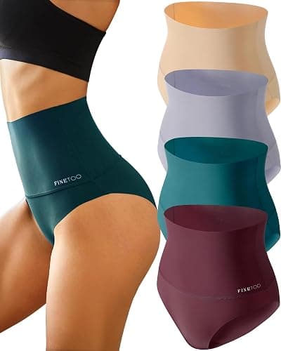 FINETOO Tummy Control Underwear for Women High Waisted Nylon Brief No Show Womens Bikini Seamless Panties 4pack S-XXXL - Large - Set2-4pack - Image 1