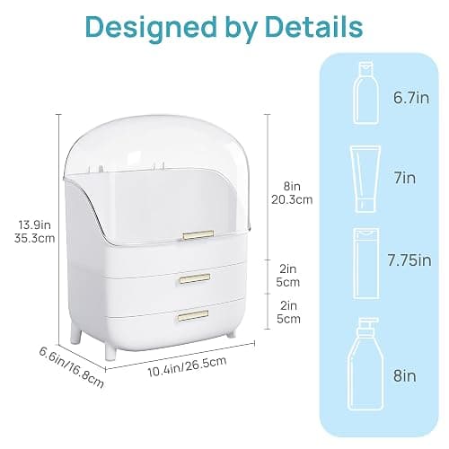 Vtopmart 3-Tier Skincare Makeup Organizer with Drawers and Lid for Vanity and Bathroom Countertop, Large Cosmetic Storage Box Case for Dresser, with Non-Slip Base thumbnail 2