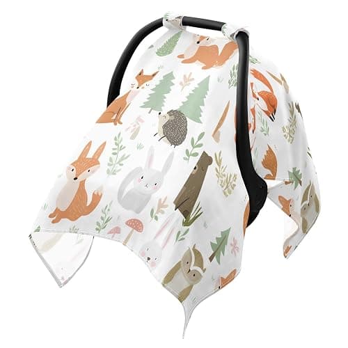 Bush Animal Fox Infant Car Seat Cover Baby Girls Stroller Carseat Covers Canopy Muslin Breathable Soft Lightweight Sun Shade Universal Fit - Image 1