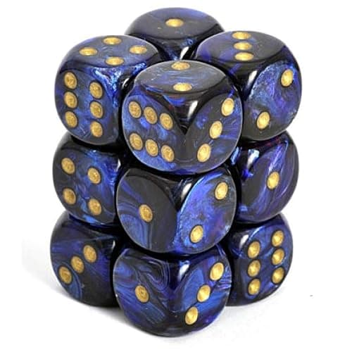 Chessex Dice d6 Sets: Scarab Royal Blue with Gold - 16mm Six Sided Die (12) Block of Dice - Image 1