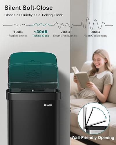 Lovewind Kitchen Trash Can, 16 Gallon Stainless Steel Garbage Can with Soft-Close Lid, Large Metal Trash Bin with Removable Fluid Tray, Indoor & Outdoor Waste Container for Kitchen Office, Black thumbnail 7