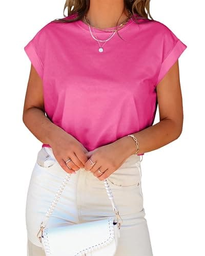 Tankaneo Womens Short Sleeve Cropped T-Shirts Summer Rolled Dolman Sleeve Crop Tops Casual Round Neck Solid Short Basic Tees thumbnail 2