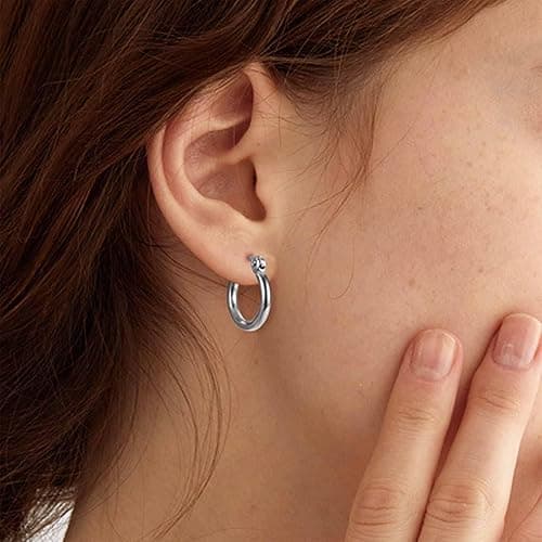 Jstyle 3 Pairs Stainless Steel Hoop Earrings Set for Women Mens Black Silver Gold Small Hoop Earring, Lightweight Click-Top Hoops Piercing 10-20MM thumbnail 4
