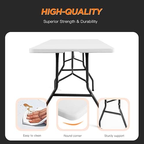 BestOffice 8FT Picnic Table Folding Table Camping Table Plastic Table Fold Up Table Lock for Party Event,White thumbnail 4