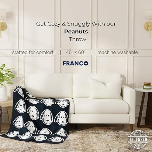 Franco Collectibles® Peanuts® Snoopy Black & White Super Soft Plush Cozy Throw Blanket, 46 in x 60 in, (Official Peanuts Product) thumbnail 2