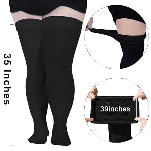 Moon Wood Plus Size Womens Thigh High Socks for Thick Thighs- Extra Long Thick Over the Knee Stockings- Leg Warmers Socks thumbnail 4
