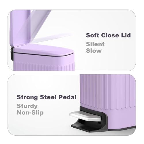 TrashAid Slim Bathroom Trash Can with Lid Soft Close, 6 Liter/1.6 Gallon Stainless Steel Small Garbage Can with Removable Inner Bucket, Step Pedal, Slim Wastebasket for Toilet, Office, Bedroom, Purple thumbnail 4