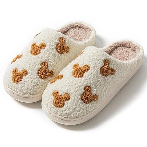 QBRIUQZP Bow Slippers for Women & Men - Floral Memory Foam Plush Slippers, Cute Cartoon Design, Warm Fluffy Fur Lined, Indoor Outdoor House Home Bedroom Shoes - Image 1