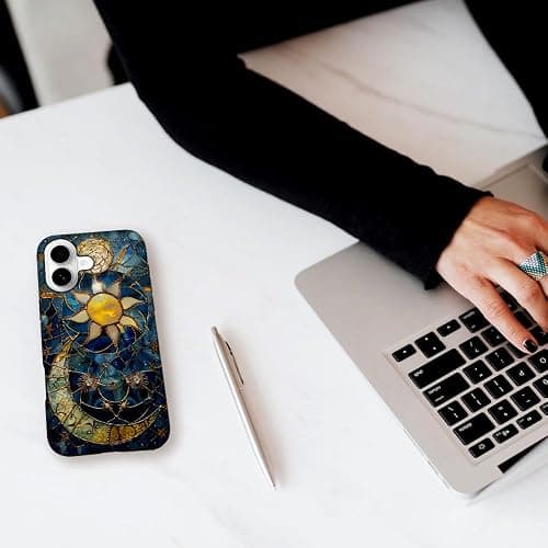TnXee Case Compatible with iPhone 17,Fall Prevention Hybrid 2-Layer Hard Shell Phone Cover for Girls Boys,Sun Moon Celestial Glass thumbnail 7