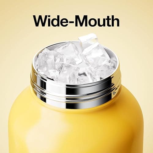CHAKO LAB Water Bottle with Straw and Carry Handle | Wide Mouth vacuum insulated stainless steel Bottles | Reusable, leak-proof and BPA-free | 33oz(Yellow and blue) thumbnail 7