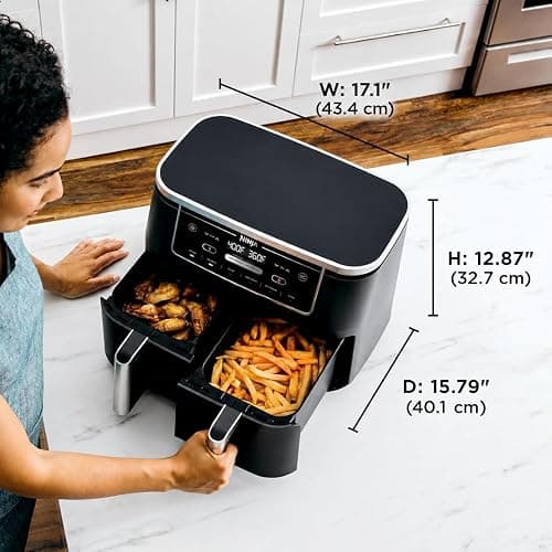 Ninja Foodi Air Fryer, 10 Qt/9.5L DualZone, 6-in-1, Black, DZ302C | Air fry, broil, roast, keep warm, dehydrate, bake, 2x5 Qt/4.7L baskets, Fits 8 lbs/3.6kg wings thumbnail 3