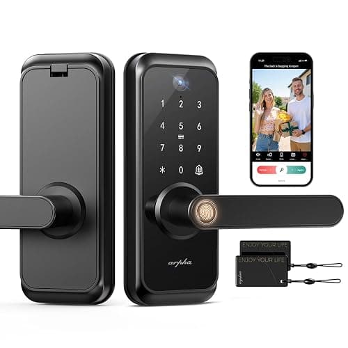 WiFi Video Smart Lock with Camera & Handle - 6-in-1 Keyless Entry (Fingerprint/App/Keypad/FOB/Key), Electric Deadbolt Door Knob for Front, Built-in WiFi, 2-Way Audio, Auto-Lock, Waterproof - Black - Image 1